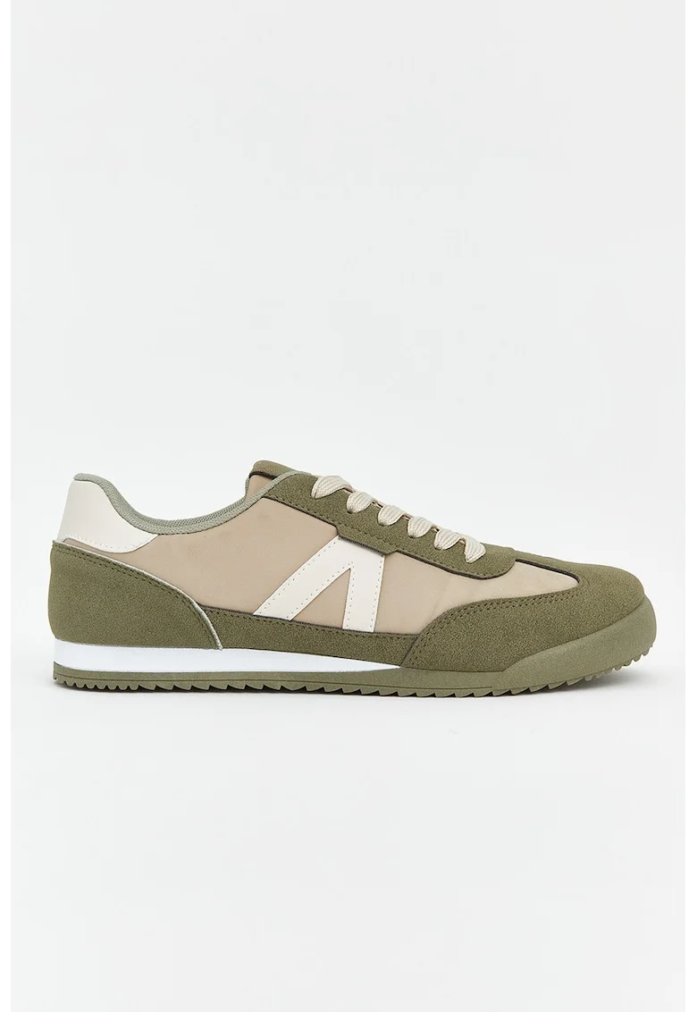 Pantofi sport low-cut cu detalii contrastante, Alb/Maro nisip/Kaki inchis