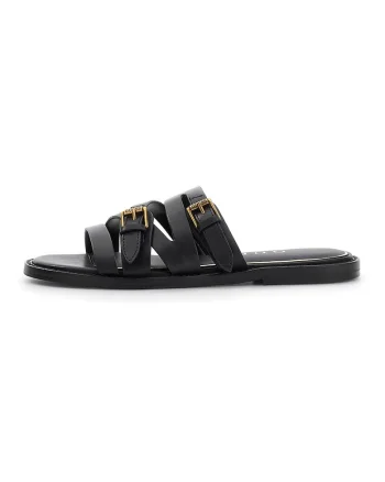 Papuci din piele cu barete multiple cu catarama, Negru