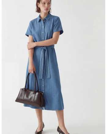 Rochie din denim cu cordon, Albastru prafuit