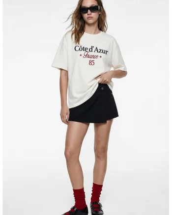 Tricou lejer de bumbac cu broderie, Alb murdar