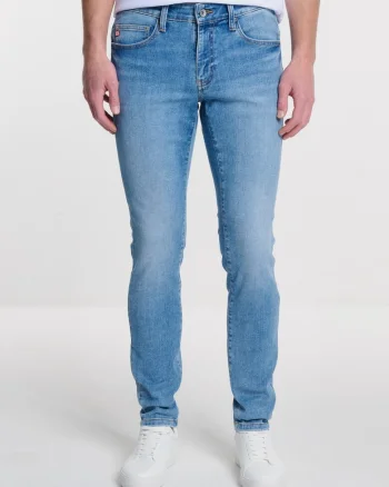 Blugi barbati  DERIC 238, albastru deschis, denim elastic, croiala moderna, talie joasa