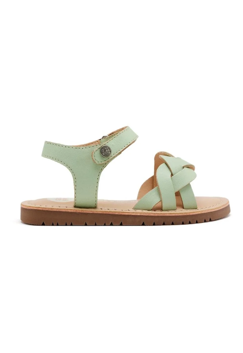 Sandale din piele cu talpa plata si inchidere velcro, Verde menta
