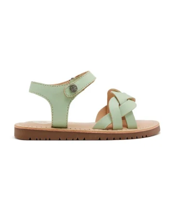 Sandale din piele cu talpa plata si inchidere velcro, Verde menta