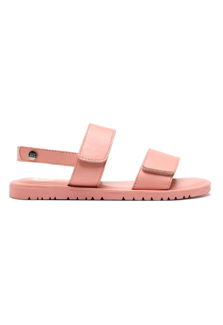 Sandale din piele cu model uni si inchidere velcro, Coral