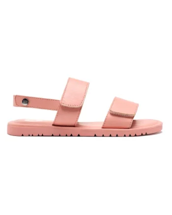 Sandale din piele cu model uni si inchidere velcro, Coral
