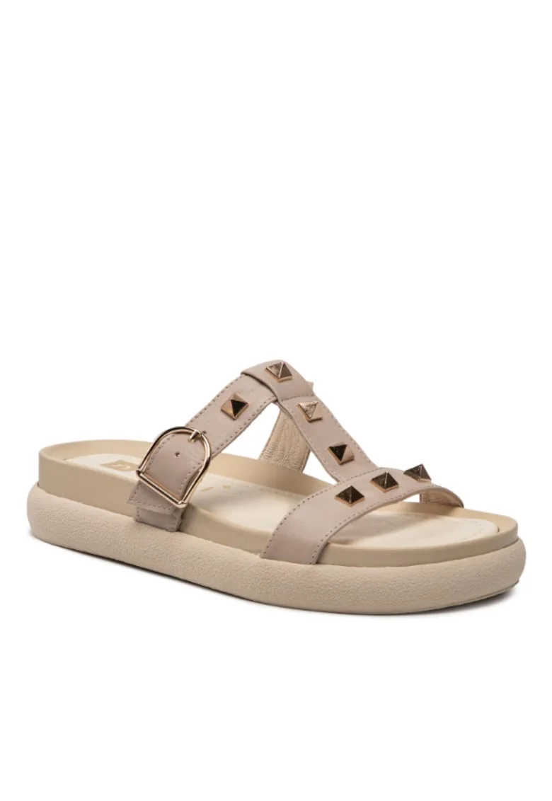 Papuci flip-flop cu tinte dama,  Piele naturala, Bej