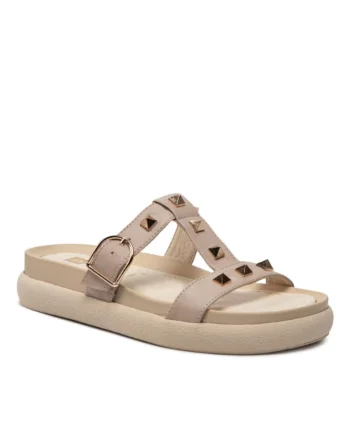 Papuci flip-flop cu tinte dama,  Piele naturala, Bej