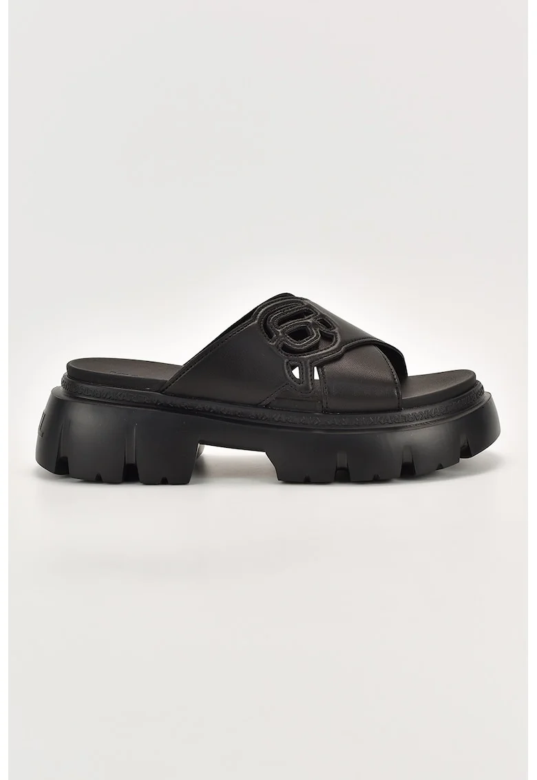 Papuci de piele cu aspect masiv, Negru