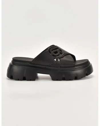Papuci de piele cu aspect masiv, Negru