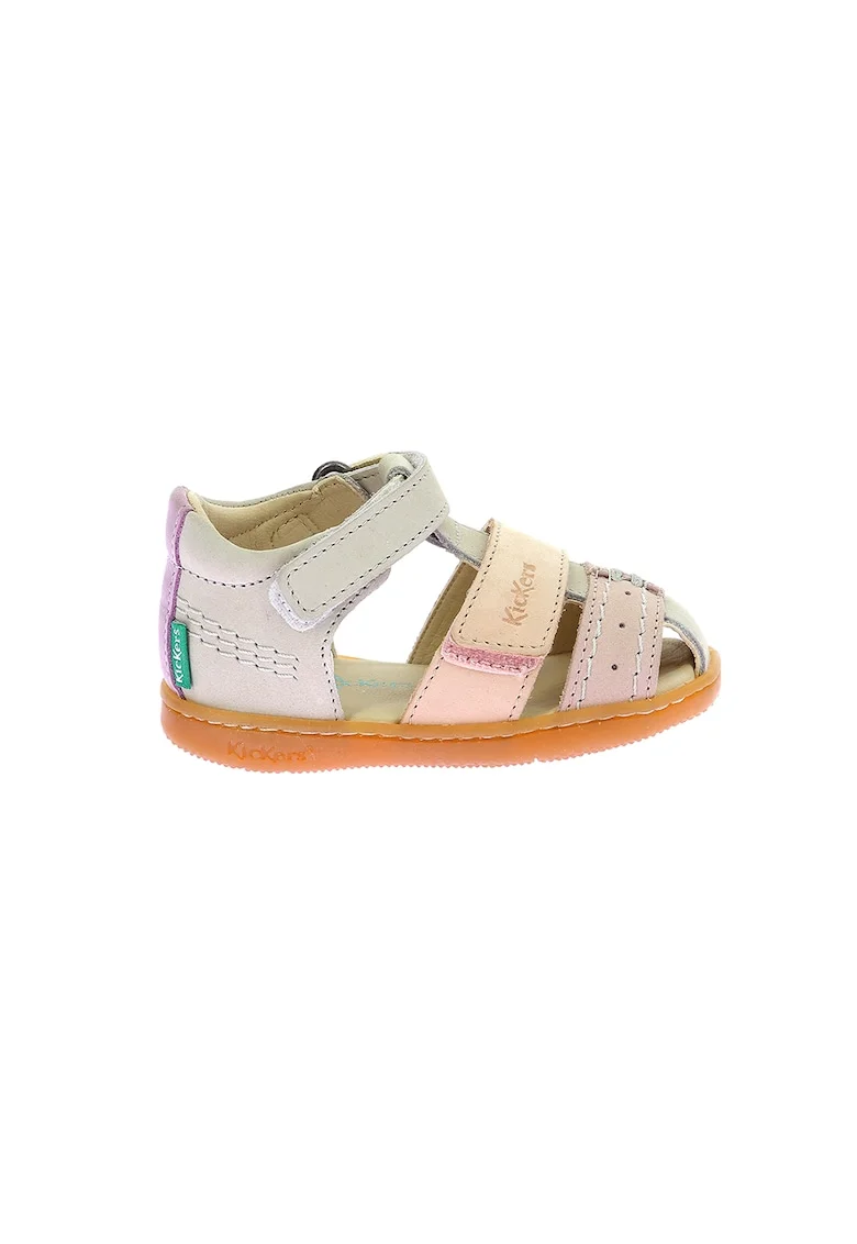 Sandale de piele cu velcro, Roz deschis/Crem