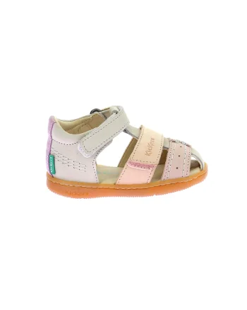 Sandale de piele cu velcro, Roz deschis/Crem
