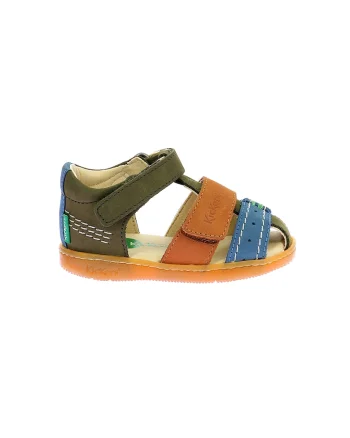 Sandale de piele cu velcro, Portocaliu/Albastru prafuit/Kaki