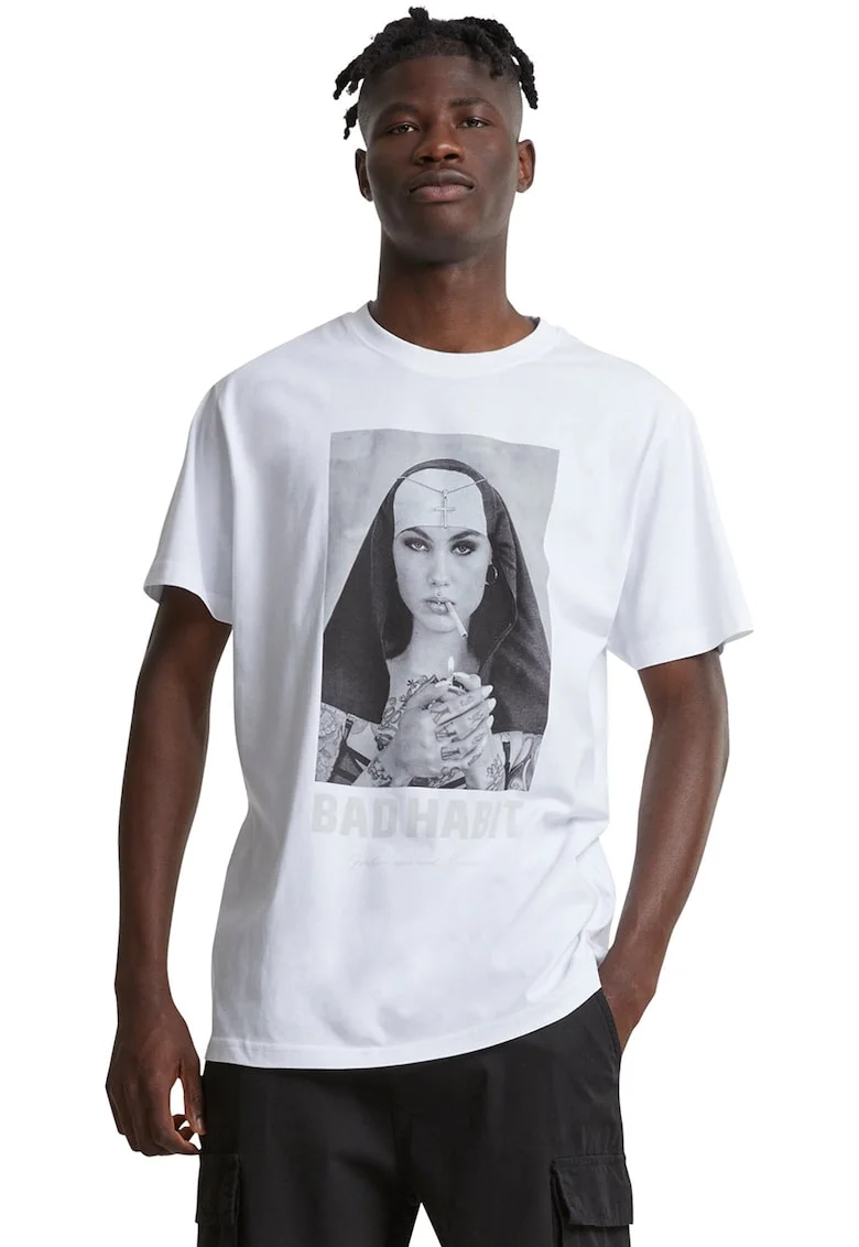 Tricou cu imprimeu foto, Alb/Gri inchis