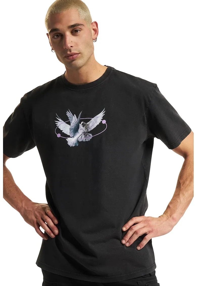 Tricou unisex cu imprimeu grafic, Negru stins/Lila