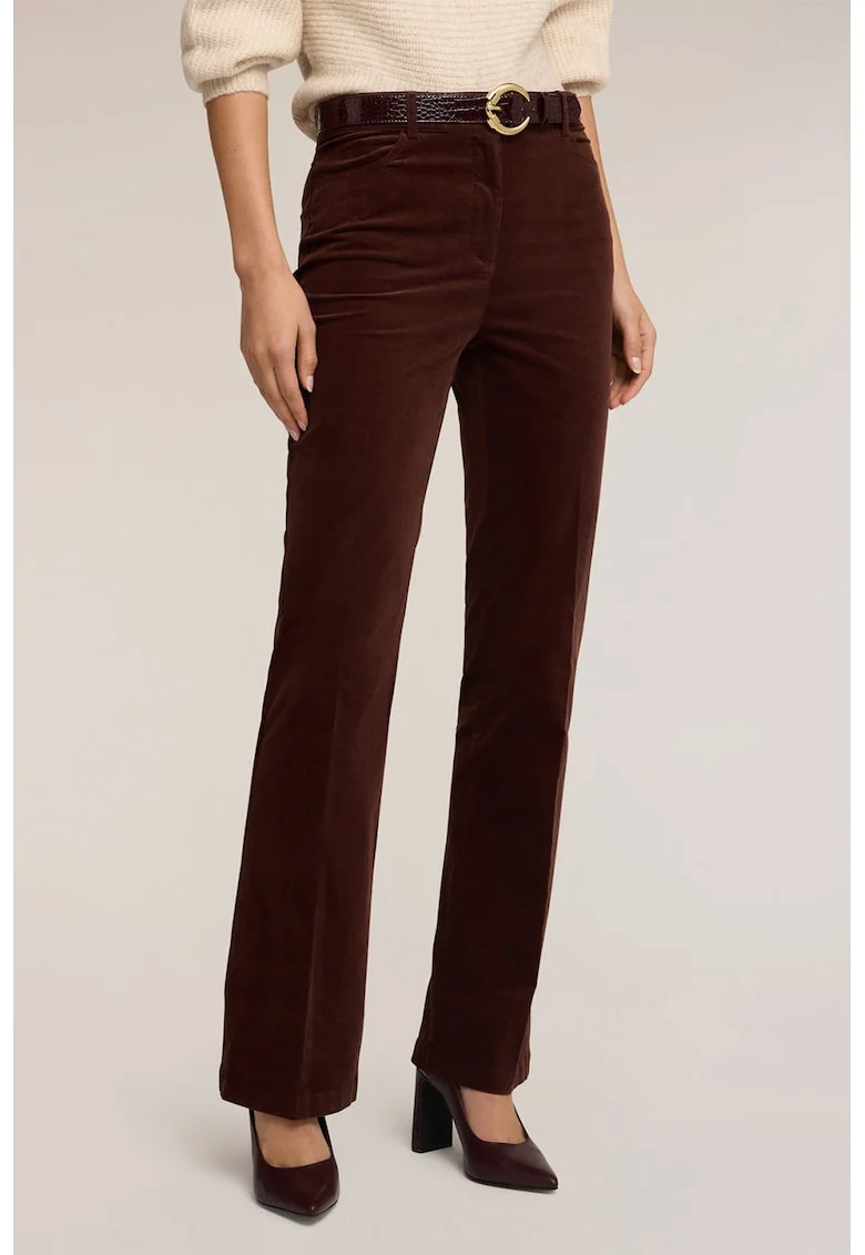 Pantaloni evazati din amestec de bumbac, Maro cognac
