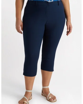 Pantaloni capri cu talie medie, Bleumarin
