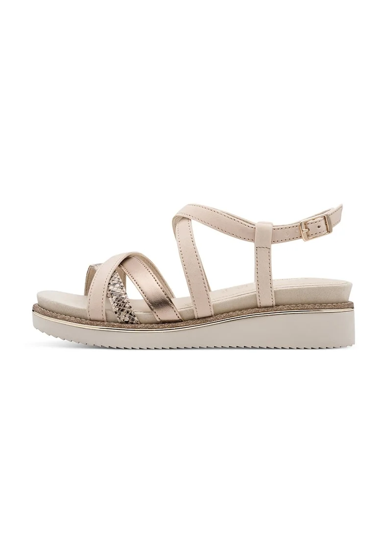 Sandale wedge cu barete multiple, Bej deschis