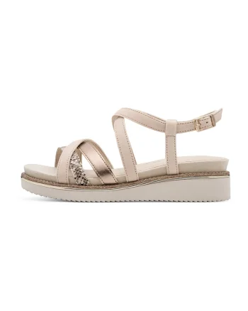 Sandale wedge cu barete multiple, Bej deschis
