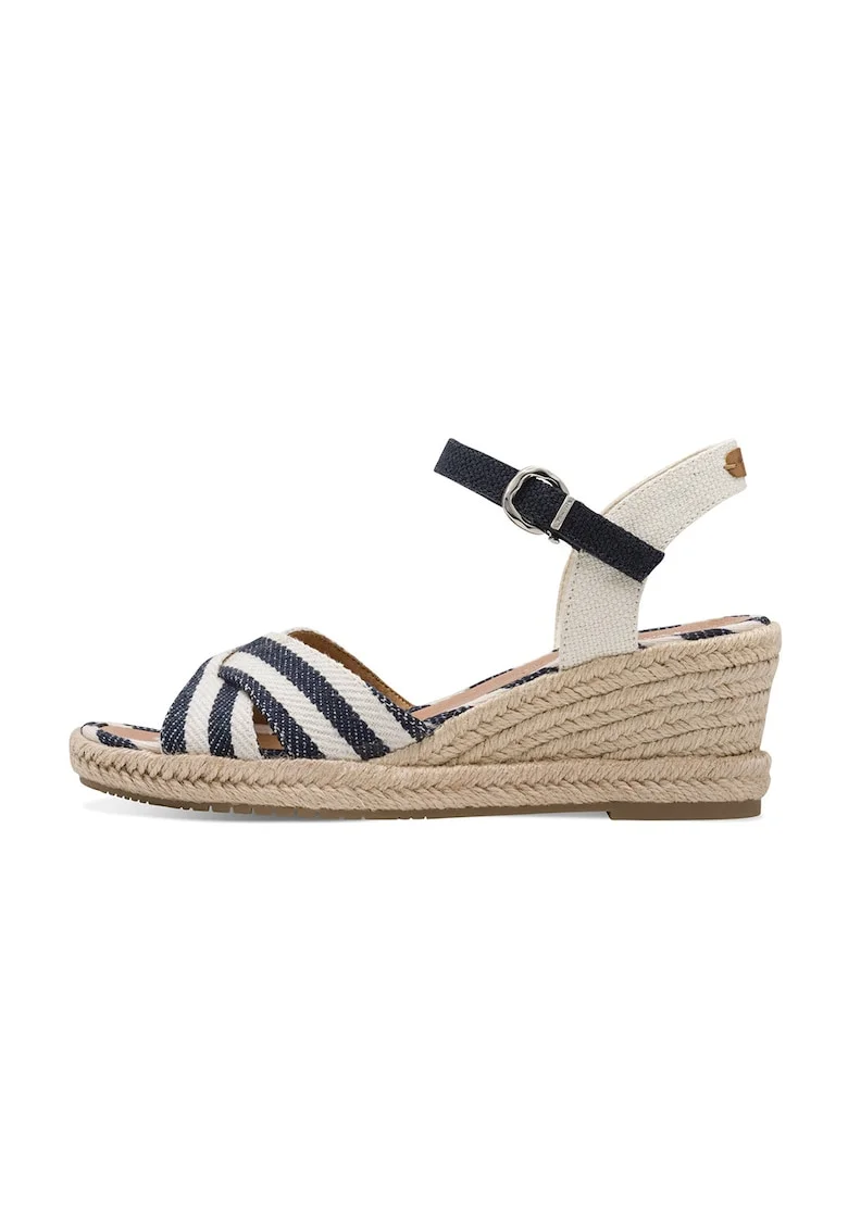 Sandale-espadrile wedge, Alb/Bej/Bleumarin