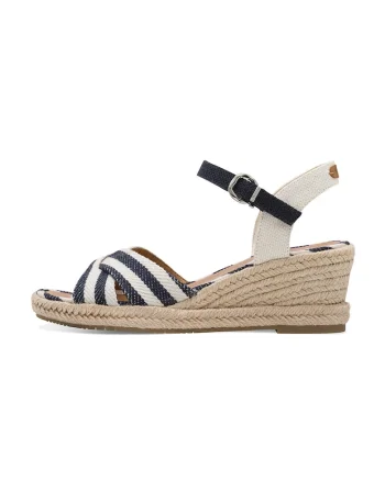 Sandale-espadrile wedge, Alb/Bej/Bleumarin