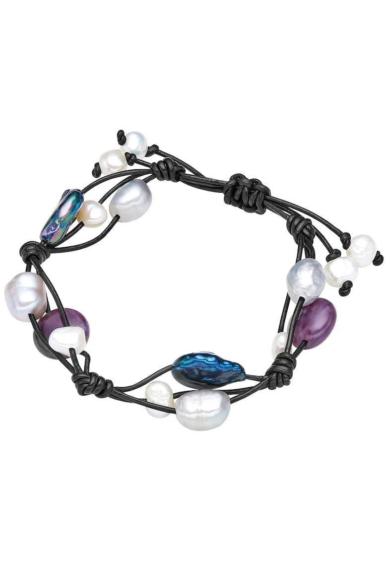 Bratara de piele cu perle si ametist, Multicolor