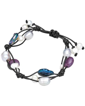 Bratara de piele cu perle si ametist, Multicolor
