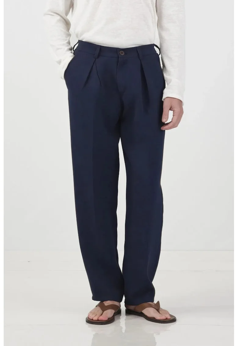 Pantaloni barbati,  texturati, plisati, bleumarin, poliester