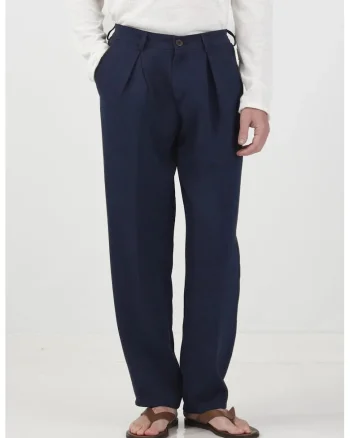 Pantaloni barbati,  texturati, plisati, bleumarin, poliester