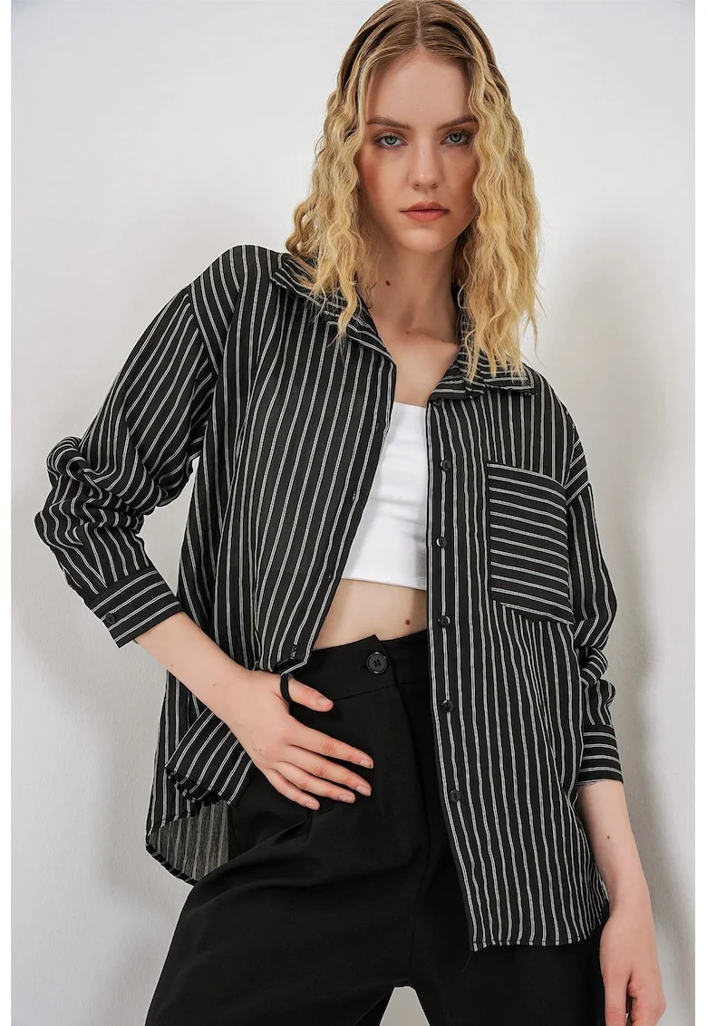 Camasi dama,  camasa supradimensionata cu maneca lunga, neagra, 77% viscoza, 15% nailon, 8% poliester