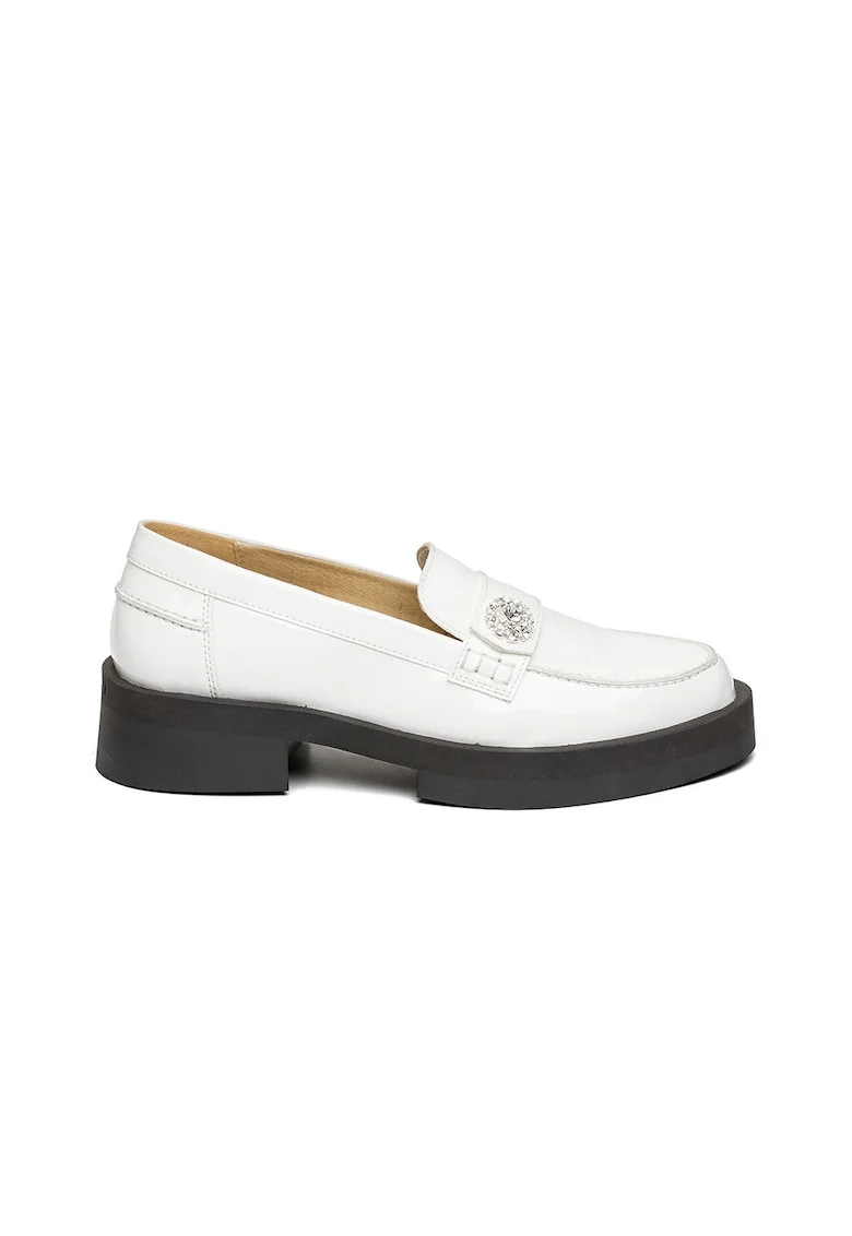 Pantofi loafer cu toc masiv Meggie, Alb optic