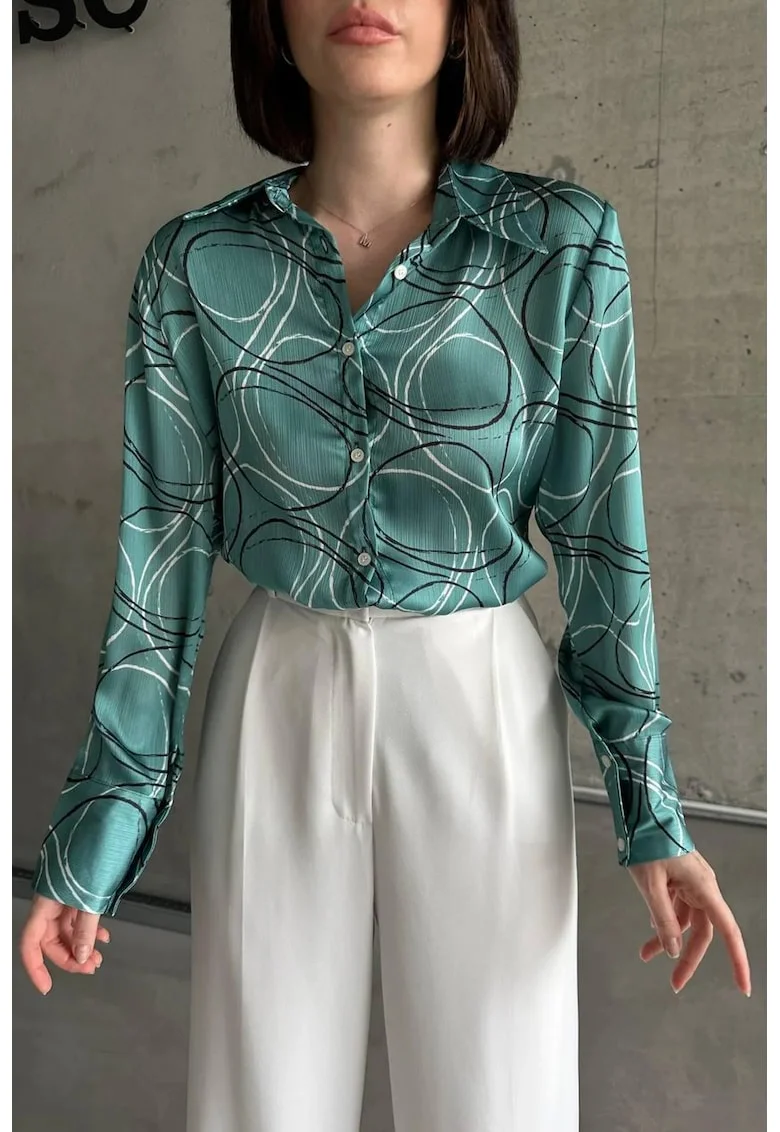 Camasa dama,  imprimeu geometric, verde, poliester,