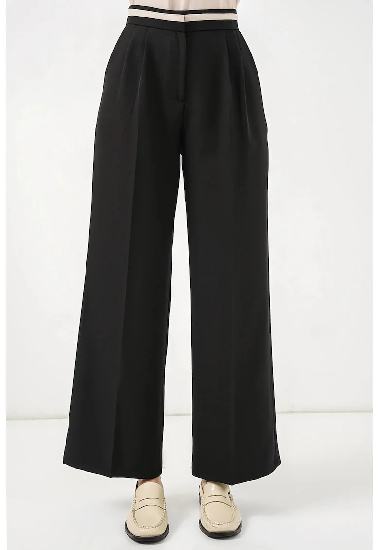 Pantaloni dama,  talie inalta, negru, poliester