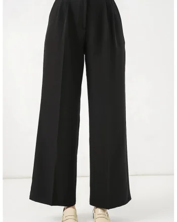 Pantaloni dama,  talie inalta, negru, poliester