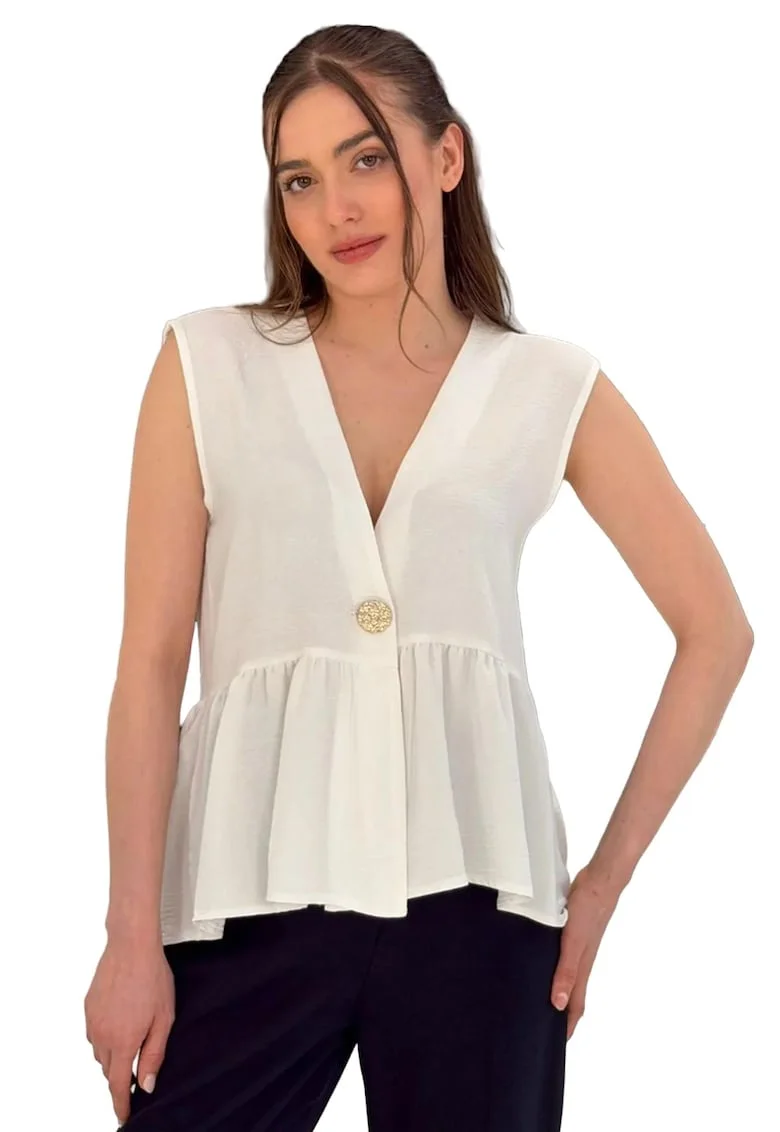 Top dama,  Decolteu in V, Alb