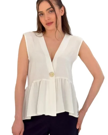 Top dama,  Decolteu in V, Alb
