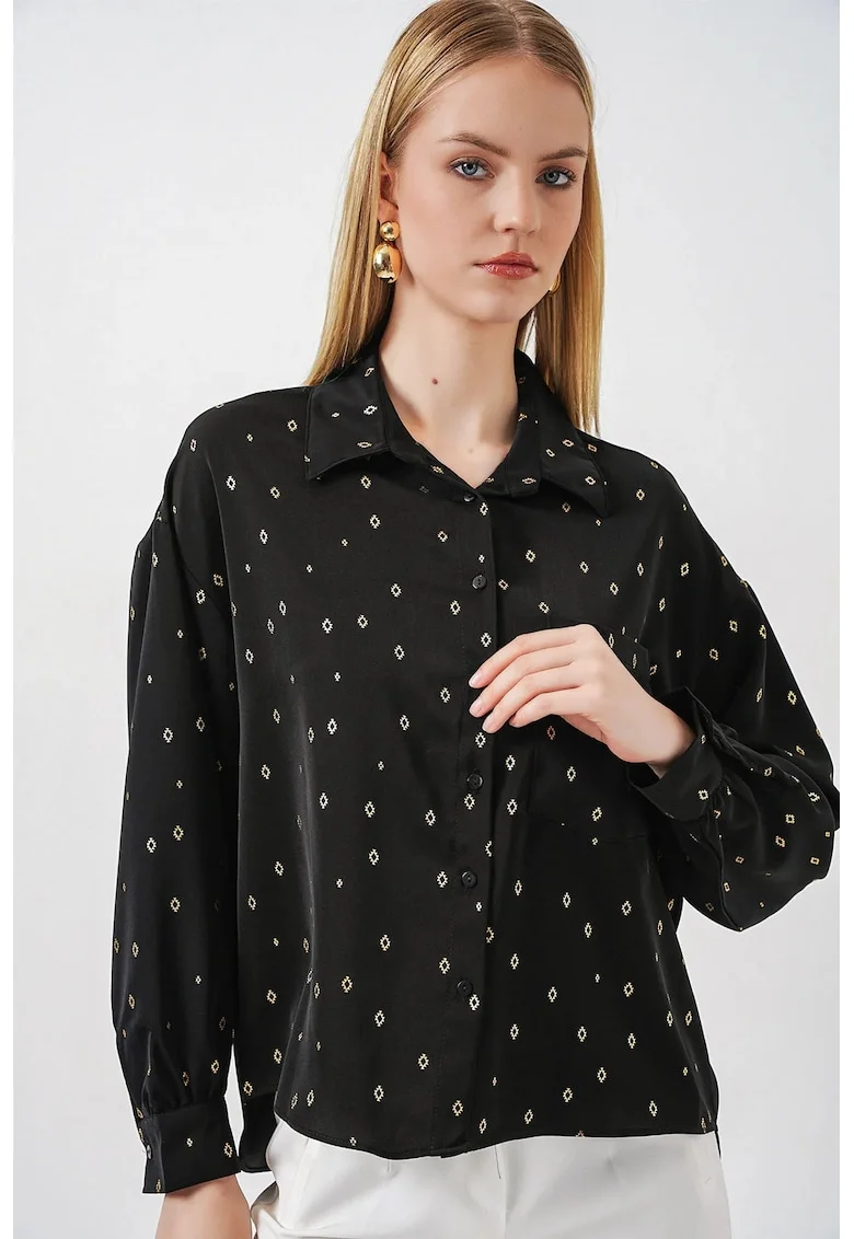 Camasi dama,  camasa supradimensionata cu maneca lunga, negru, 100% poliester