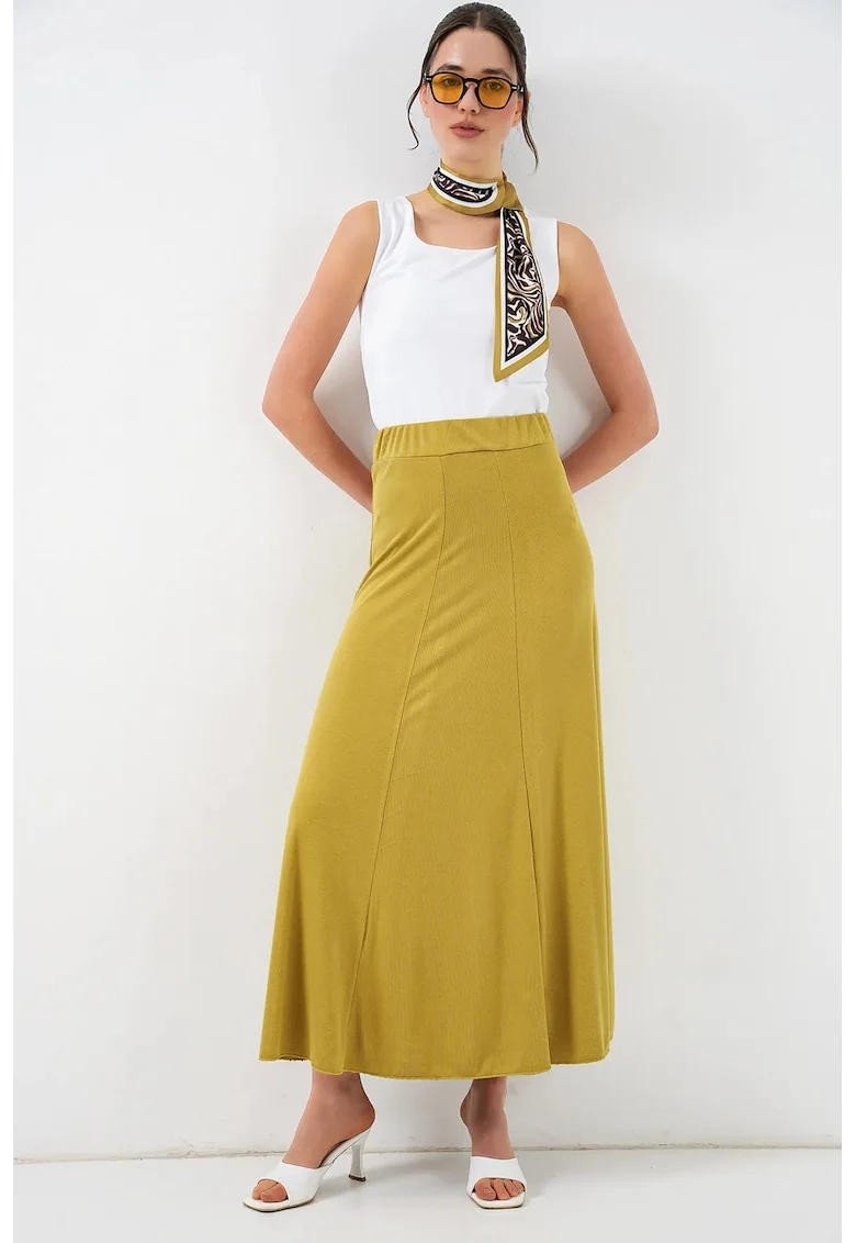 Fusta maxi  talie elastica, verde, modal/poliester