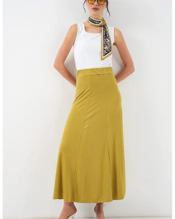 Fusta maxi  talie elastica, verde, modal/poliester