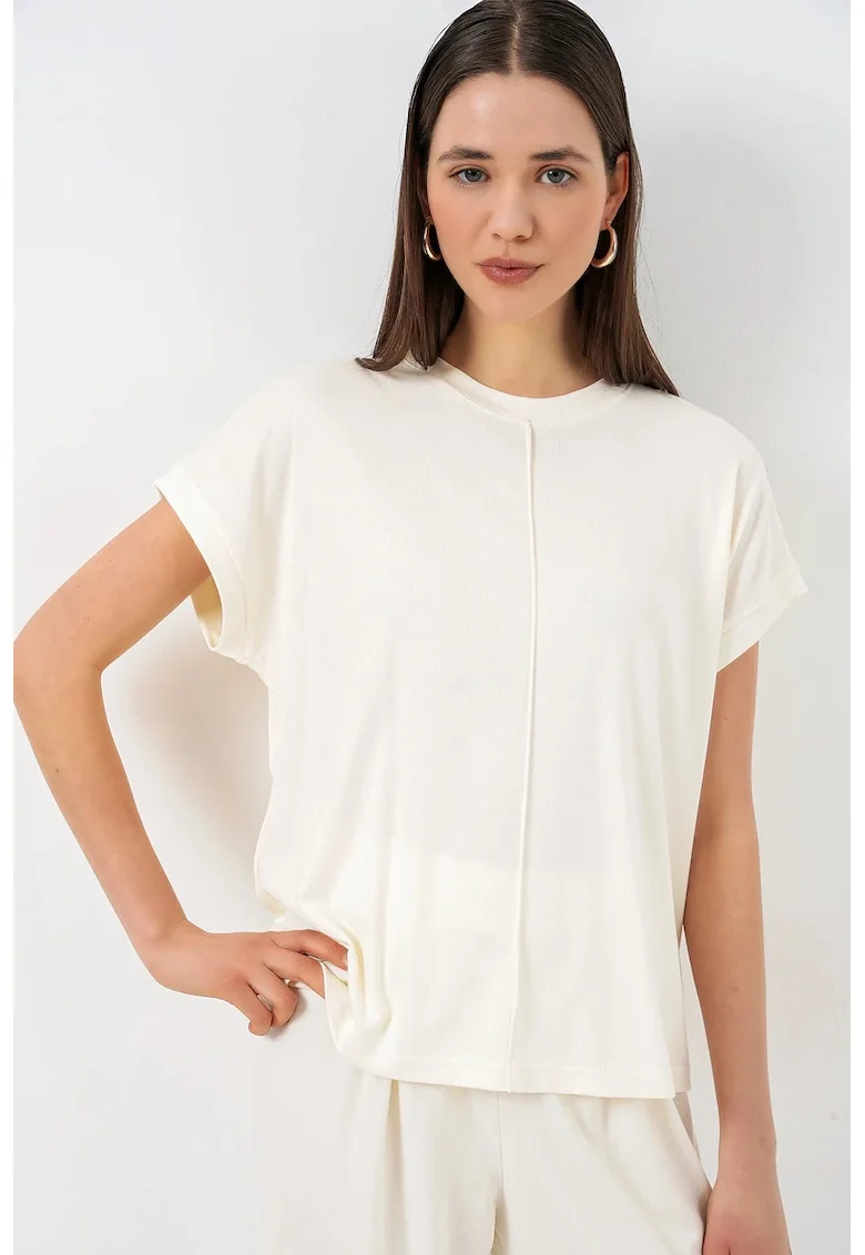 Tricou dama,  Poliester, Alb, Guler rotund