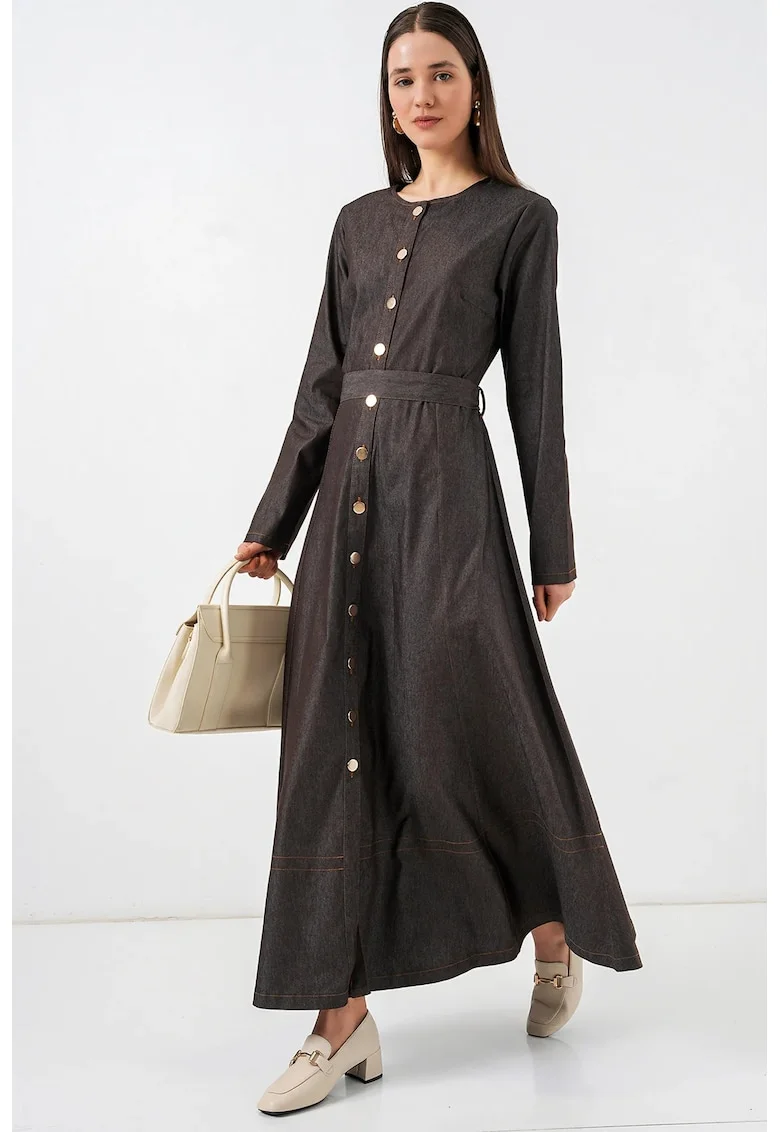 Rochie midi  din denim, gri inchis