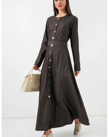 Rochie midi  din denim, gri inchis