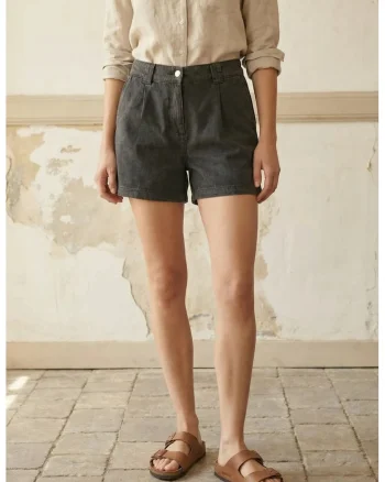 Pantaloni scurti  talie inalta, negru, bumbac