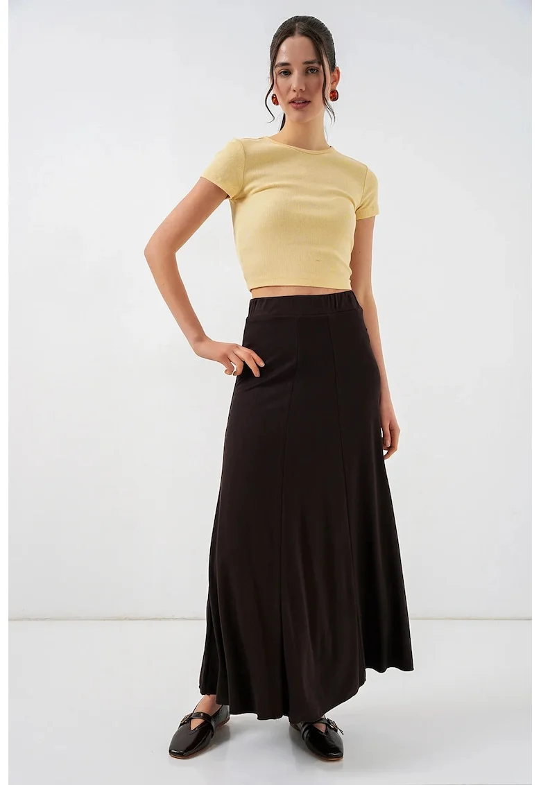 Fusta maxi  talie elastica, maro, modal-poliester