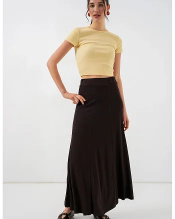 Fusta maxi  talie elastica, maro, modal-poliester