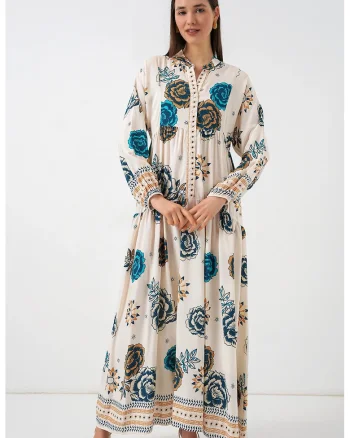Rochie Maxi  albastru, viscoza, maneca lunga