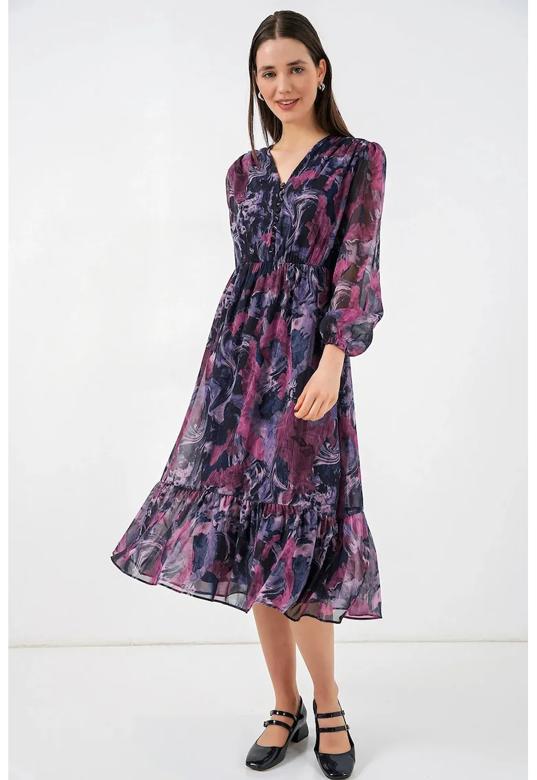 Rochie midi  mov, poliester, decolteu in V