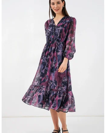 Rochie midi  mov, poliester, decolteu in V