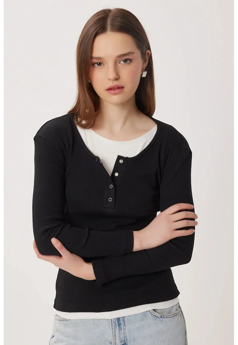 Bluza dama, Happiness Istanbul, Negru, Slim fit