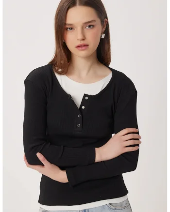 Bluza dama, Happiness Istanbul, Negru, Slim fit