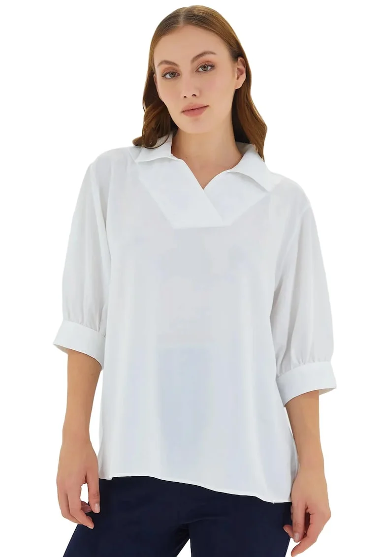 Bluza dama,  Textil, Alb, Guler polo